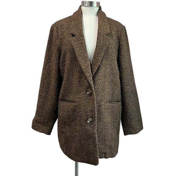 Old Navy Oversized Blazer Herringbone Wool Blend Brown Size XL - Picture 1 of 8